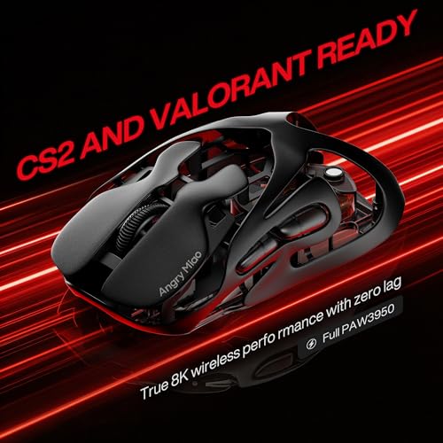 Angry miao Infinity Gaming-Maus, kabellose Maus mit 30.000 DPI PAW3950 Sensor, Metall, ultraleicht, 49 g, ausgehöhltes Design, 7 programmierbare Tasten, anpassbare RGB-Beleuchtung, Basaltschwarz Bild 5