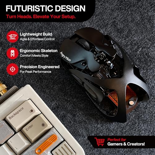 Angry miao Infinity Gaming-Maus, kabellose Maus mit 30.000 DPI PAW3950 Sensor, Metall, ultraleicht, 49 g, ausgehöhltes Design, 7 programmierbare Tasten, anpassbare RGB-Beleuchtung, Basaltschwarz Bild 7