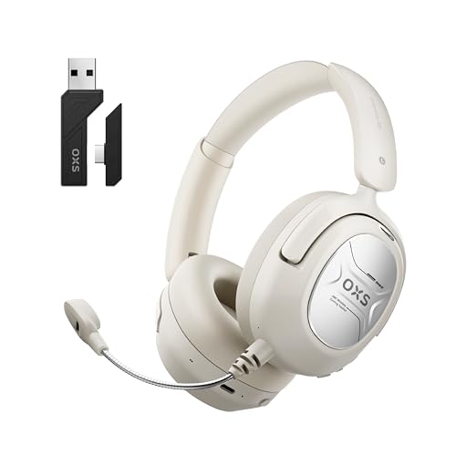 OXS Storm A2 kabelloses Gaming-Headset, Aktive Geräuschunterdrückung, 2,4 GHz Niedrige Latenz & Bluetooth 5.4, Duale EQ-Modi, 70 Stunden Akkulaufzeit, für PC, PS4, PS5, Switch und Handy, Weiß Bild 1