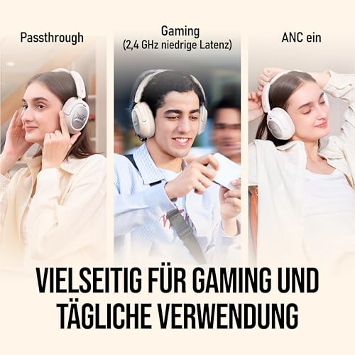 OXS Storm A2 kabelloses Gaming-Headset, Aktive Geräuschunterdrückung, 2,4 GHz Niedrige Latenz & Bluetooth 5.4, Duale EQ-Modi, 70 Stunden Akkulaufzeit, für PC, PS4, PS5, Switch und Handy, Weiß Bild 3