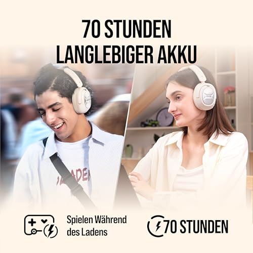 OXS Storm A2 kabelloses Gaming-Headset, Aktive Geräuschunterdrückung, 2,4 GHz Niedrige Latenz & Bluetooth 5.4, Duale EQ-Modi, 70 Stunden Akkulaufzeit, für PC, PS4, PS5, Switch und Handy, Weiß Bild 5