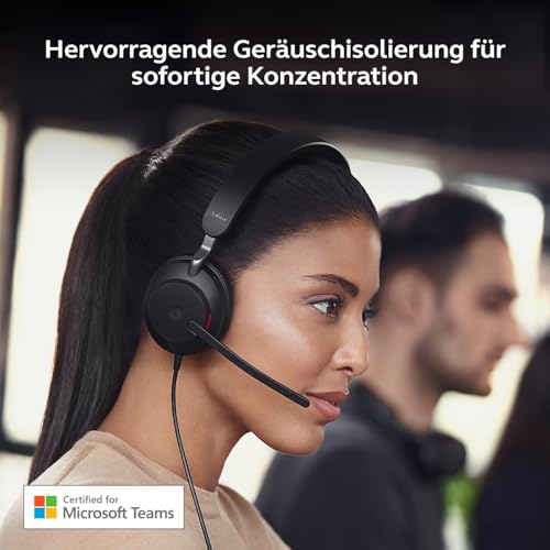 Jabra Evolve2 40 SE Kabelgebundenes Stereo-Headset mit Geräuschunterdrückung, Mikrofon und USB-C/A-Kabel - MS Teams-Zertifiziert, kompatibel mit Allen Anderen Plattformen - Schwarz Bild 4