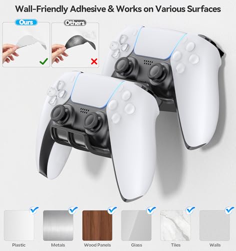 Kytok Gaming Zubehör Controller & Kopfhörer Halterung, 4 Controller Wandhalterung mit Headset Halter, universeller Controller Wall Mount mit Aufhängehaken für Xbox, PS5/PS4, Switch, schwarz, 2er-Pack Bild 2