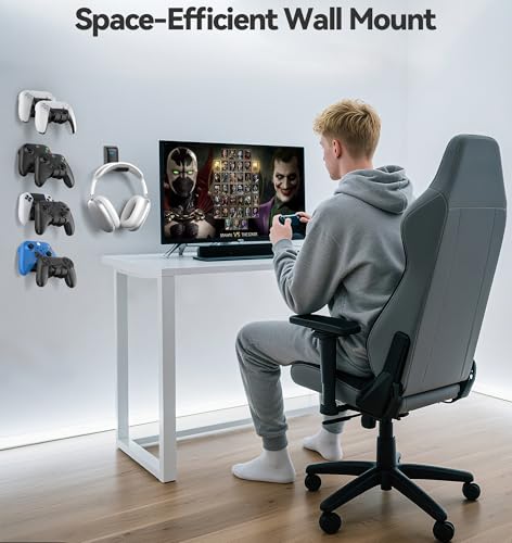 Kytok Gaming Zubehör Controller & Kopfhörer Halterung, 4 Controller Wandhalterung mit Headset Halter, universeller Controller Wall Mount mit Aufhängehaken für Xbox, PS5/PS4, Switch, schwarz, 2er-Pack Bild 6