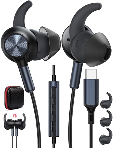 TOPAUX Kabelgebundene USB-C-Kopfhörer, Geräuschunterdrückung, In-Ear-Kopfhörer mit Mikrofon für iPhone 16e, 16 Pro, Max, 15 Plus, Typ C, kabelgebunden, Gaming-Headset für iPad A16, 11, 10, Samsung S25 Bild 1