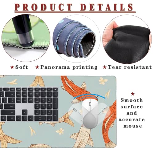 Mauspad XXL 1400x800x4mm Wasserdicht Schreibtischunterlage rutschfeste Speed Gaming Mousepad Fish (3) Groß Desk Mouse Mat Maus Pad, Schreibtisch Unterlage Deko für PC, MacBook, Laptop, Home Office Bild 4