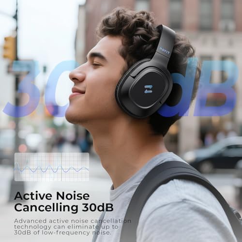 Havit Kopfhörer mit aktiver Geräuschunterdrückung, kabellose Over-Ear-Bluetooth-Kopfhörer mit 60 ms Spielmodus mit geringer Latenz, 50 Stunden Spielzeit, faltbare Overhead-Kopfhörer mit tiefem Bass, B Bild 3