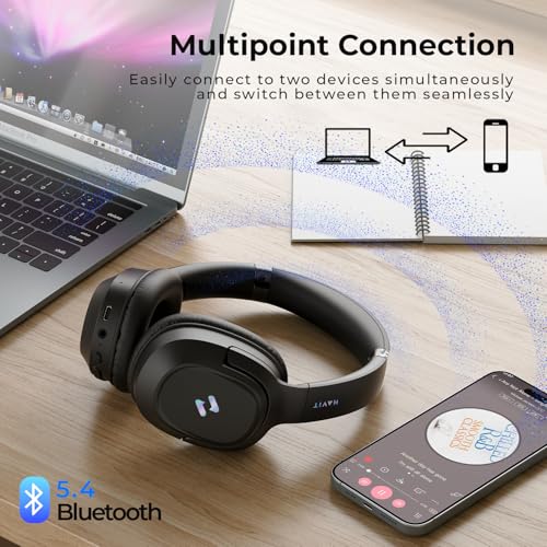 Havit Kopfhörer mit aktiver Geräuschunterdrückung, kabellose Over-Ear-Bluetooth-Kopfhörer mit 60 ms Spielmodus mit geringer Latenz, 50 Stunden Spielzeit, faltbare Overhead-Kopfhörer mit tiefem Bass, B Bild 6