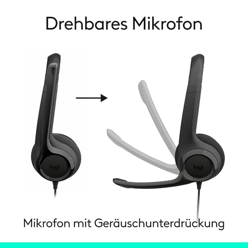 Logitech H390 kabelgebundenes Headset für PC/Notebook, Stereo-Kopfhörer mit Mikrofon mit Geräuschunterdrückung, Stereo, Bedienelemente am Kabel, Works with Chromebook – SCHWARZ Bild 3