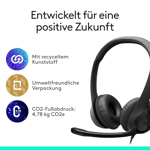 Logitech H390 kabelgebundenes Headset für PC/Notebook, Stereo-Kopfhörer mit Mikrofon mit Geräuschunterdrückung, Stereo, Bedienelemente am Kabel, Works with Chromebook – SCHWARZ Bild 7