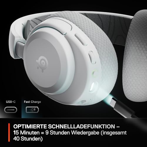 SteelSeries Arctis Nova 3P Wireless - PS5 Headset & PC Gaming Headset – App-Steuerung – 40 Std. Akku – Neodym-Magnet-Treiber – 2,4 GHz/Bluetooth – Abnehmbares Mikrofon – Für PS5, PC, Switch - Weiß Bild 4