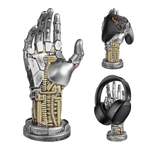 Cyberpunk Kopfhörerstände, Gaming Headset Halterung und Controller Ständer, Futuristisches Harzdesign in Metalloptik, Gamer Zubehör für Schreibtischorganisation Bild 1