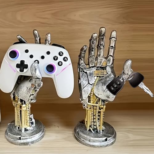 Cyberpunk Kopfhörerstände, Gaming Headset Halterung und Controller Ständer, Futuristisches Harzdesign in Metalloptik, Gamer Zubehör für Schreibtischorganisation Bild 5