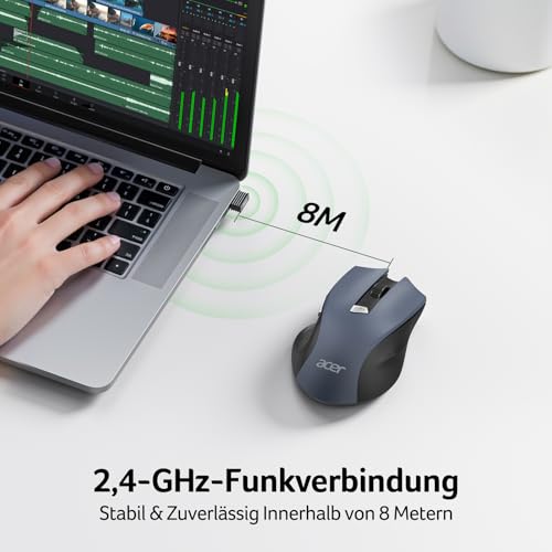 acer Maus Kabellos, 2.4GHz 1600 DPI Funkmaus, 3 Einstellbare DPI Wireless Mouse mit 6 Tasten, Batteriebetriebene Kabellose Maus für Laptop, PC und MacBook, Empfohlen für Rechtshänder Bild 2