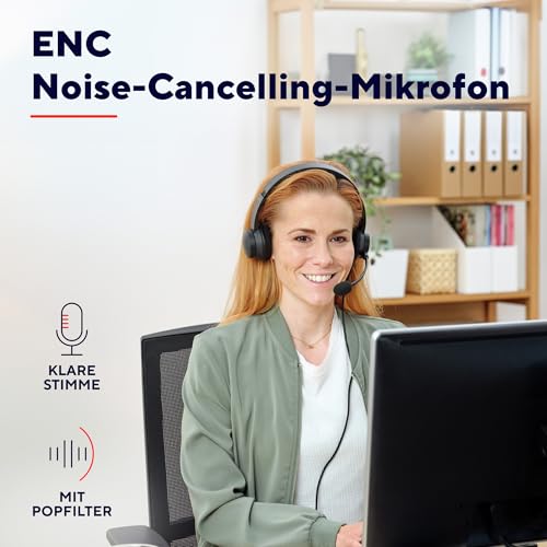Trust Roha II USB Headset mit Mikrofon On-Ear, Noise Cancelling ENC Mikrofon, Leichtes Design, Kopfhörer mit Kabel 1,80m, 85% Recyclingkunststoff, Headphones USB-C für Office Teams Zoom, Schwarz Bild 3