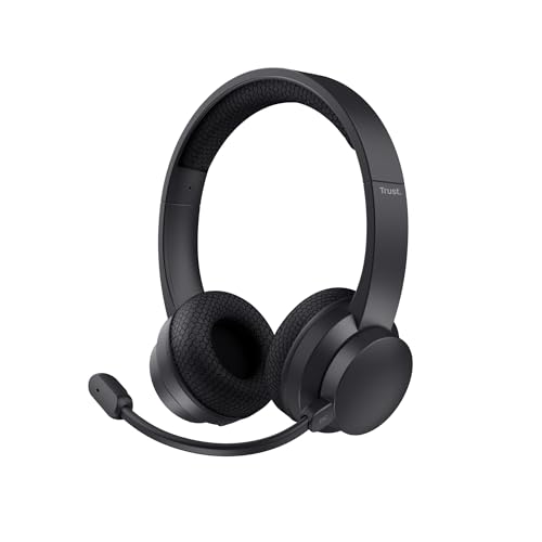 Trust Roha II Kopfhörer Kabellos Bluetooth mit Dual ENC Mikrofon, 85% Recyclingkunststoff, Aufladbarer Akku, On Ear Leichtes Wireless Headset Bluetooth Home Office Work Teams Büro, Schwarz Bild 1