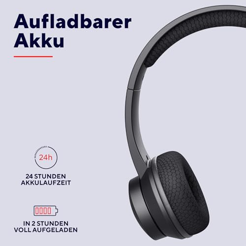 Trust Roha II Kopfhörer Kabellos Bluetooth mit Dual ENC Mikrofon, 85% Recyclingkunststoff, Aufladbarer Akku, On Ear Leichtes Wireless Headset Bluetooth Home Office Work Teams Büro, Schwarz Bild 4