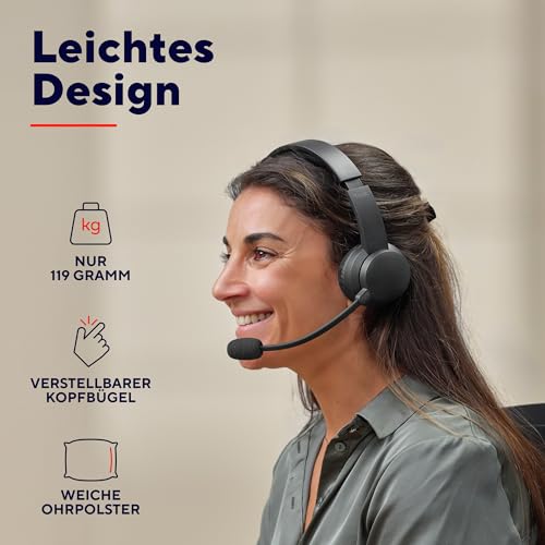 Trust Roha II Kopfhörer Kabellos Bluetooth mit Dual ENC Mikrofon, 85% Recyclingkunststoff, Aufladbarer Akku, On Ear Leichtes Wireless Headset Bluetooth Home Office Work Teams Büro, Schwarz Bild 5