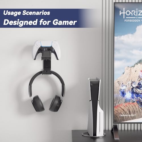 KDD Gaming Headset Halterung Wand & 2 Controller Wandhalterung mit Selbstklebend/Schraub, Universal Kopfhörer Ständer Haken für Alle Headset Gamepad Xbox Series X/S PS5/4/3 Switch STEAM Gaming Zubehör Bild 5