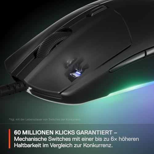 SteelSeries Rival 3 Gen 2 Gaming-Maus - 8.500 DPI TrueMove Core-Optiksensor - 60 Millionen Klicks garantiert - Niedrige Latenz - 77 g leicht - PTFE-Gleitfüße - RGB - Schwarz Bild 4