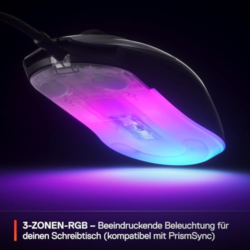 SteelSeries Rival 3 Gen 2 Gaming-Maus - 8.500 DPI TrueMove Core-Optiksensor - 60 Millionen Klicks garantiert - Niedrige Latenz - 77 g leicht - PTFE-Gleitfüße - RGB - Schwarz Bild 5