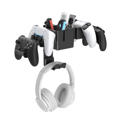 KDD Headset Halterung Wand & Controller Wandhalterung mit Schraube, Universal Kopfhörer Ständer Haken & Gaming Organizer mit Aufbewahrungsbox für Kopfhörer Xbox PS4 PS5 Switch Steam Gaming Zubehör Bild 1
