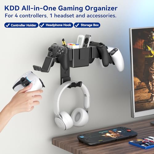 KDD Headset Halterung Wand & Controller Wandhalterung mit Schraube, Universal Kopfhörer Ständer Haken & Gaming Organizer mit Aufbewahrungsbox für Kopfhörer Xbox PS4 PS5 Switch Steam Gaming Zubehör Bild 2