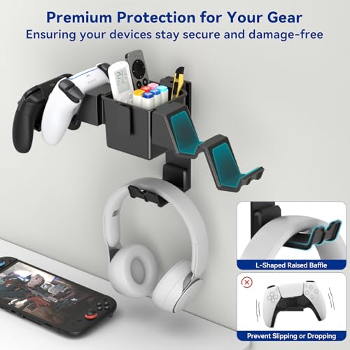 KDD Headset Halterung Wand & Controller Wandhalterung mit Schraube, Universal Kopfhörer Ständer Haken & Gaming Organizer mit Aufbewahrungsbox für Kopfhörer Xbox PS4 PS5 Switch Steam Gaming Zubehör Bild 3