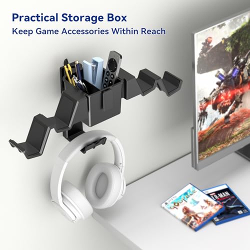 KDD Headset Halterung Wand & Controller Wandhalterung mit Schraube, Universal Kopfhörer Ständer Haken & Gaming Organizer mit Aufbewahrungsbox für Kopfhörer Xbox PS4 PS5 Switch Steam Gaming Zubehör Bild 5