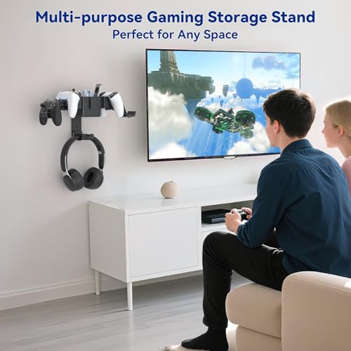 KDD Headset Halterung Wand & Controller Wandhalterung mit Schraube, Universal Kopfhörer Ständer Haken & Gaming Organizer mit Aufbewahrungsbox für Kopfhörer Xbox PS4 PS5 Switch Steam Gaming Zubehör Bild 6