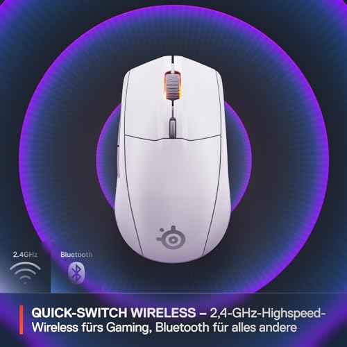 SteelSeries Rival 3 Wireless Gen 2 Gaming-Maus – 2,4 GHz und Bluetooth – 18.000 DPI TrueMove Air-Optiksensor – 60 Mio. Klicks garantiert – Ultraleicht – PTFE-Gleitfüße - Weiß Bild 3