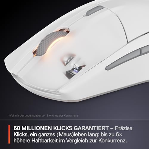 SteelSeries Rival 3 Wireless Gen 2 Gaming-Maus – 2,4 GHz und Bluetooth – 18.000 DPI TrueMove Air-Optiksensor – 60 Mio. Klicks garantiert – Ultraleicht – PTFE-Gleitfüße - Weiß Bild 5