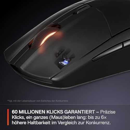 SteelSeries Rival 3 Wireless Gen 2 Gaming-Maus – 2,4 GHz und Bluetooth – 18.000 DPI TrueMove Air-Optiksensor – 60 Mio. Klicks garantiert – Ultraleicht – PTFE-Gleitfüße - Schwarz Bild 5
