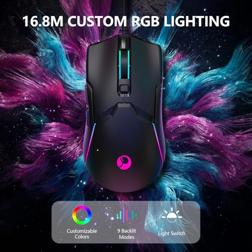 XT13 RGB-Gaming-Maus, alle Tasten sind bearbeitbar, 12 Hintergrundbeleuchtungsmodi, 8000 DPI, kabelgebundene optische Maus, Software unterstützt DIY-Tastenbindungstaste Bild 3