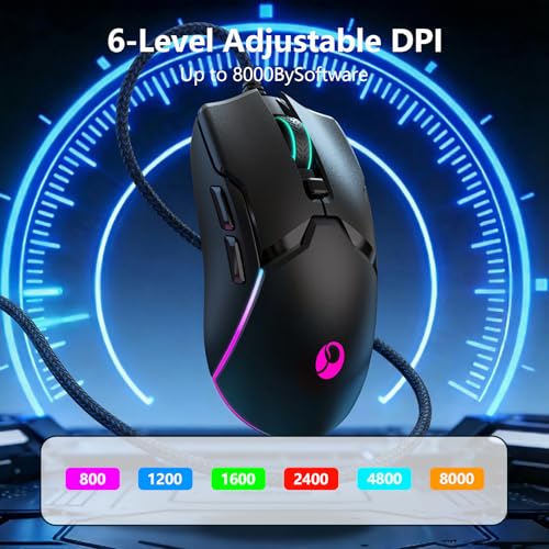 XT13 RGB-Gaming-Maus, alle Tasten sind bearbeitbar, 12 Hintergrundbeleuchtungsmodi, 8000 DPI, kabelgebundene optische Maus, Software unterstützt DIY-Tastenbindungstaste Bild 5