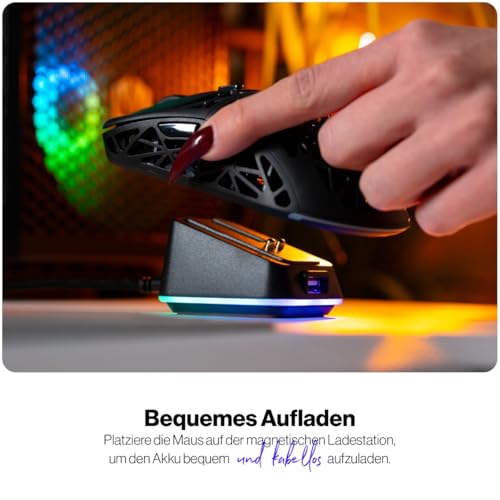 ENDORFY Maus Ladestation Mouse Dock Kompatibel LIV Wireless Gaming Maus, Magnetische Aufladung, RGB Lichter, USB für 2.4 GHz Dongle Bild 2