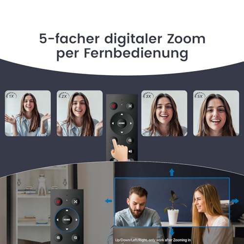 TONGVEO KI-Autotracking 4K Webcam mit Mikrofonen und Lautsprecher, 5-facher Digitalzoom ePTZ Webkamera mit Fernbedienung und Zwei mikrofonen, Konferenz-Webcam für Zoom, Skype, OBS, YouTube Bild 5