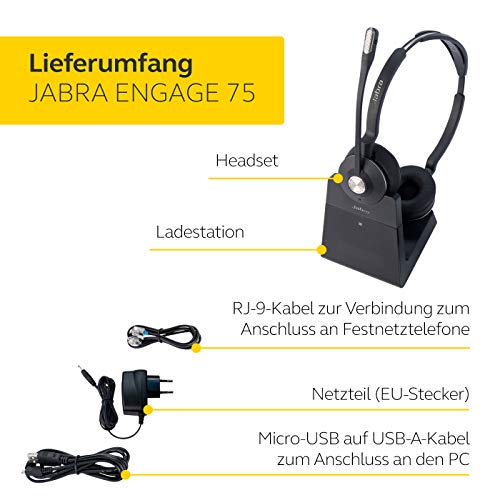 Jabra Engage 75 On-Ear Dect Stereo Kopfhörer - Skype for Business zertifiziert, mit Noise-Cancelling für Tischtelefone und Softphones - schwarz - EU-Version Bild 7