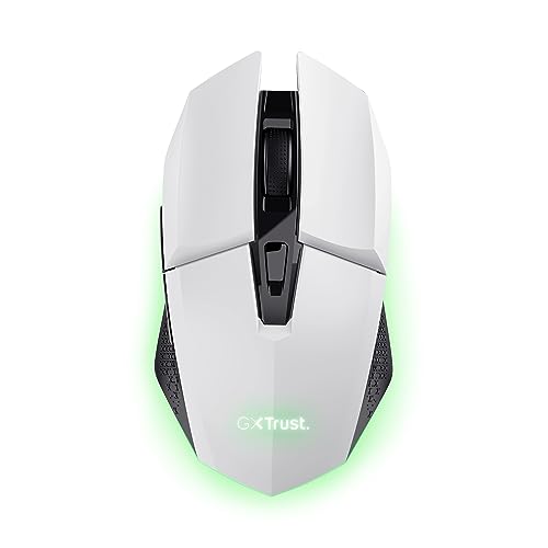 GXTrust 1108W Vylax Wiederaufladbare Kabellose Gaming Maus, 80 Stunden Akkulaufzeit, Verstaubarer USB Empfänger, 800-4800 DPI, LED Beleuchtung, 6 Tasten, Wireless Mouse für PC Laptop, Weiß Bild 1