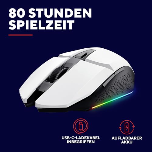 GXTrust 1108W Vylax Wiederaufladbare Kabellose Gaming Maus, 80 Stunden Akkulaufzeit, Verstaubarer USB Empfänger, 800-4800 DPI, LED Beleuchtung, 6 Tasten, Wireless Mouse für PC Laptop, Weiß Bild 3
