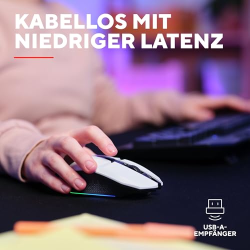GXTrust 1108W Vylax Wiederaufladbare Kabellose Gaming Maus, 80 Stunden Akkulaufzeit, Verstaubarer USB Empfänger, 800-4800 DPI, LED Beleuchtung, 6 Tasten, Wireless Mouse für PC Laptop, Weiß Bild 4
