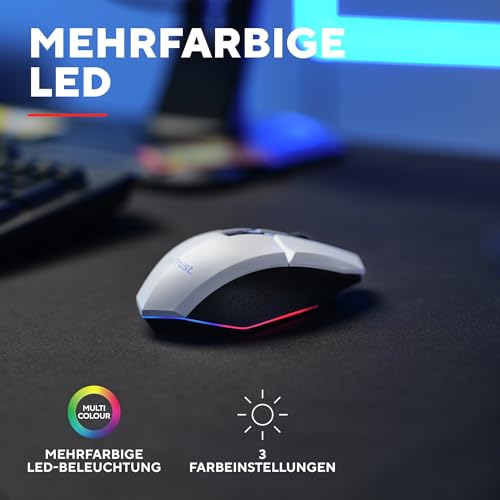 GXTrust 1108W Vylax Wiederaufladbare Kabellose Gaming Maus, 80 Stunden Akkulaufzeit, Verstaubarer USB Empfänger, 800-4800 DPI, LED Beleuchtung, 6 Tasten, Wireless Mouse für PC Laptop, Weiß Bild 5
