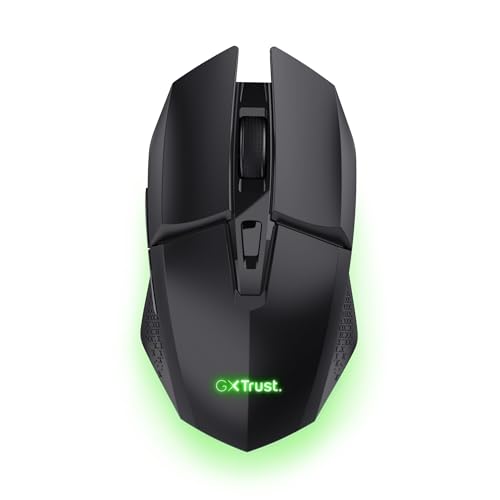 GXTrust 1108 Vylax Wiederaufladbare Kabellose Gaming Maus, 80 Stunden Akkulaufzeit, Verstaubarer USB Empfänger, 800-4800 DPI, LED Beleuchtung, 6 Tasten, Wireless Mouse für PC Laptop, Schwarz Bild 1