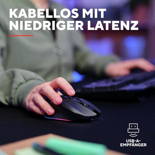 GXTrust 1108 Vylax Wiederaufladbare Kabellose Gaming Maus, 80 Stunden Akkulaufzeit, Verstaubarer USB Empfänger, 800-4800 DPI, LED Beleuchtung, 6 Tasten, Wireless Mouse für PC Laptop, Schwarz Bild 4