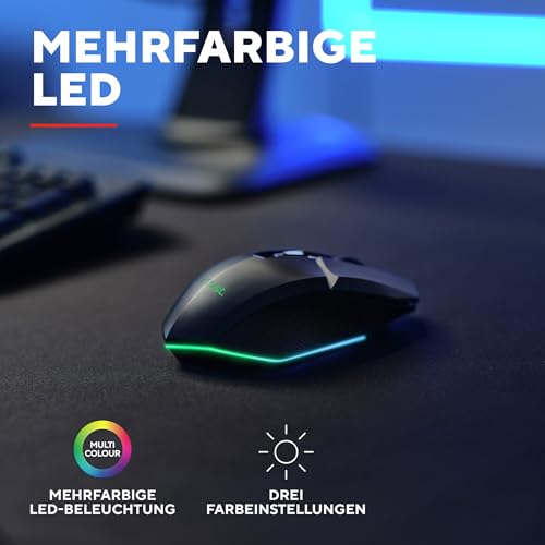 GXTrust 1108 Vylax Wiederaufladbare Kabellose Gaming Maus, 80 Stunden Akkulaufzeit, Verstaubarer USB Empfänger, 800-4800 DPI, LED Beleuchtung, 6 Tasten, Wireless Mouse für PC Laptop, Schwarz Bild 5