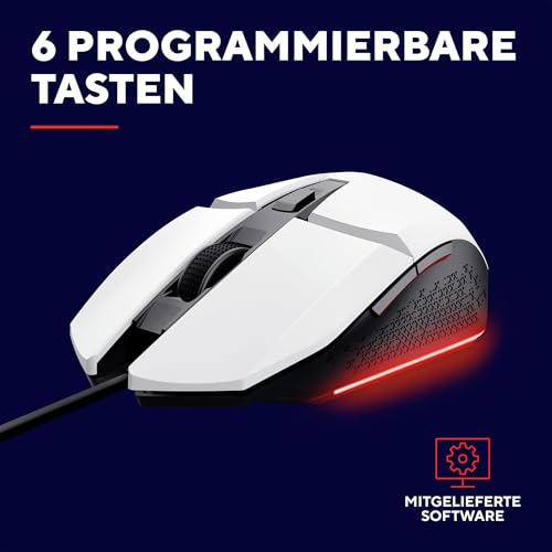 GXTrust 1109W Vylax Gaming Maus mit 6 Programmierbare Tasten, Mehrfarbige LED Beleuchtung, 200-6400 DPI, USB Kabel 150 cm, PC Maus mit Integrierte Software für Computer Laptop, Weiß Bild 3