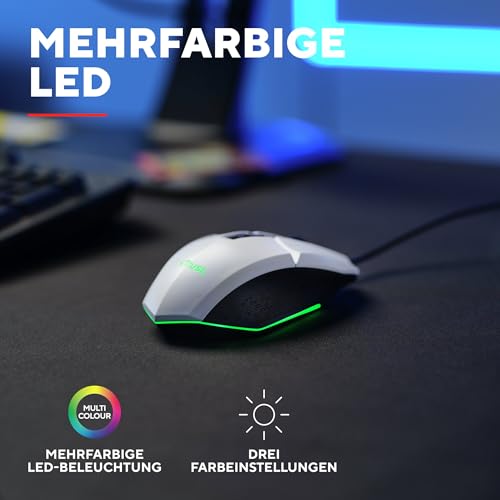 GXTrust 1109W Vylax Gaming Maus mit 6 Programmierbare Tasten, Mehrfarbige LED Beleuchtung, 200-6400 DPI, USB Kabel 150 cm, PC Maus mit Integrierte Software für Computer Laptop, Weiß Bild 5