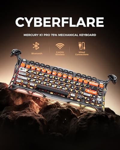 GravaStar Mercury K1 Pro Gaming Tastatur Kabellos, Aluminiumlegierung, 75% Layout Custom Mechanische Tastatur,Langlebiges Design mit Einzigartiger Ästhetik- CyberFlare Bild 3