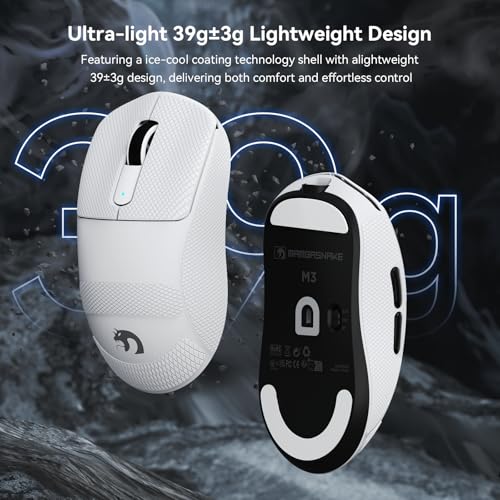 MAMBASNAKE M3 39g SUPERLEICHTE Kabellose Gaming-Maus mit Spiralkabel, PixArt PAW3395PRO-Sensor, Bis zu 40000DPI, BT/2,4G Kabellos/Kabelgebunden, 100Mio. Klicks Mikroschalter, für PC/Xbox/PS/Mac (Weiß) Bild 3