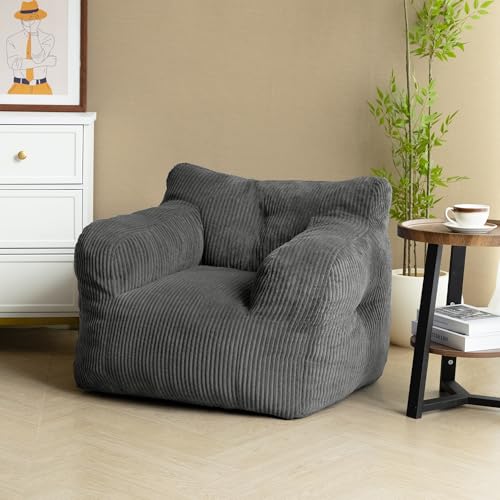 Pamapic Sitzsack, Sitzsack Erwachsene mit Füllung, Bean Bag Chair mit Tragbarem Griff, Modernes Ergonomisches Bean Bag, Indoor Sitzsäcke Stuhl für Wohnzimmer, Schlafzimmer, Spielzimmer, Grau Bild 2
